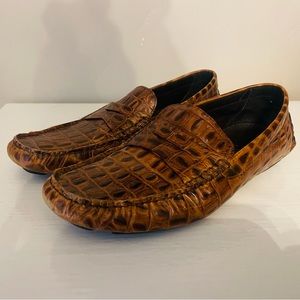 Donald J Pliner Copper Brown Alligator Print Driving Shoes Mens 8 Loafers
